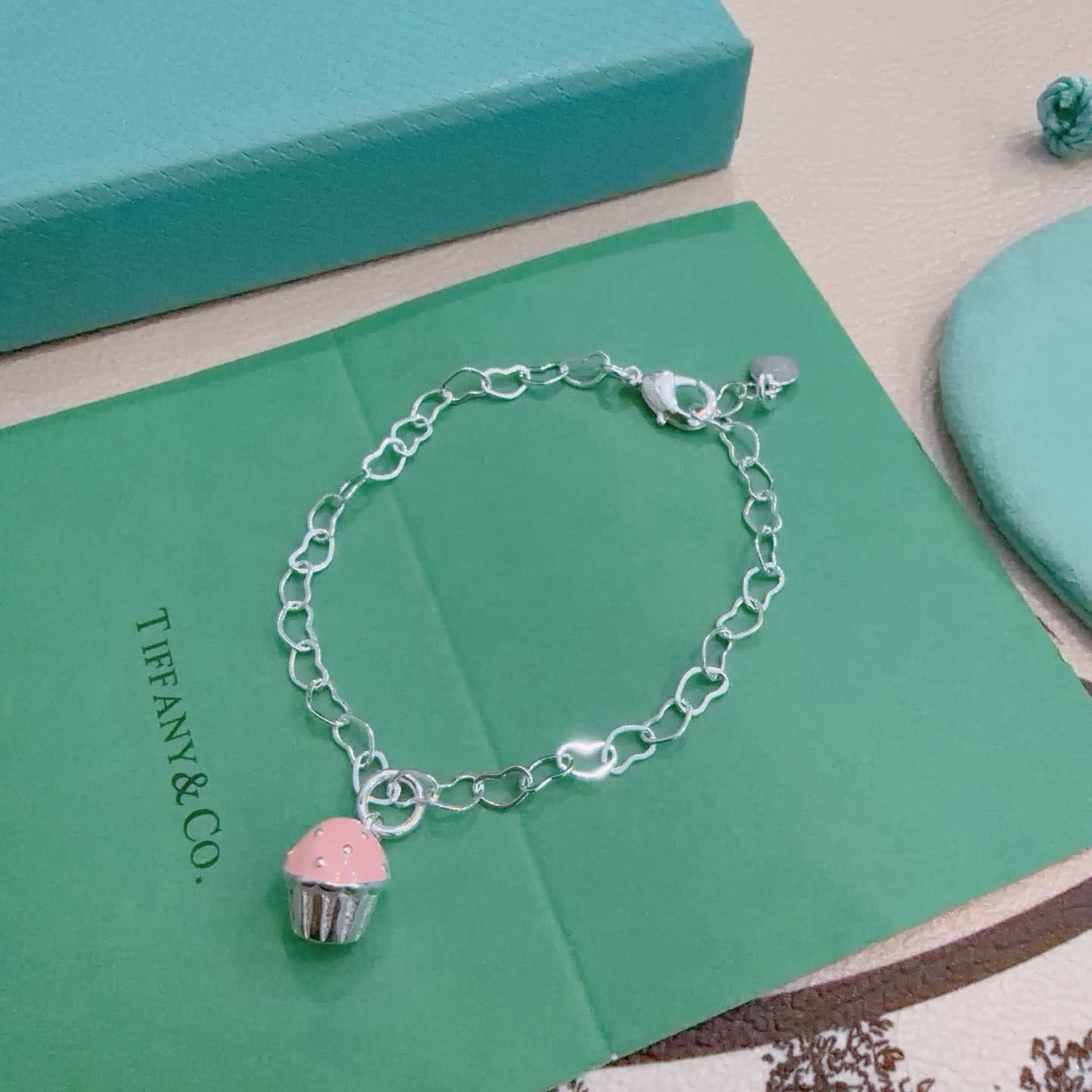 Tiffany & Co. Silver Pink Bead Charm Bracelet